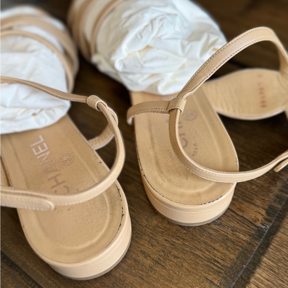 Chanel Beige Leather CC Strappy Sandals - Picture 7 of 16